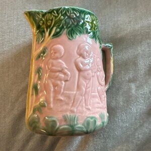 Share Bordallo Pinheiro Cherubs Serving Pitcher Pink Portugal Pottery Vintage